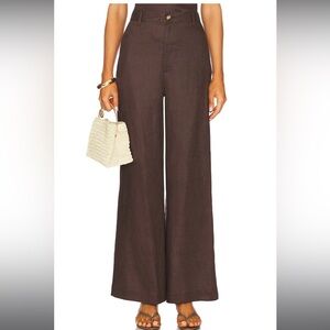 Bardot Chocolate Wide-Leg Linen Pants